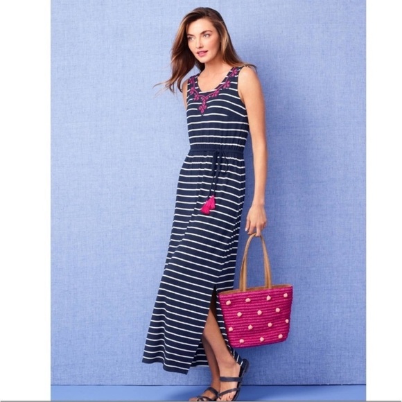 Talbots Embroidered Stripe Maxi Dress - Picture 3 of 14